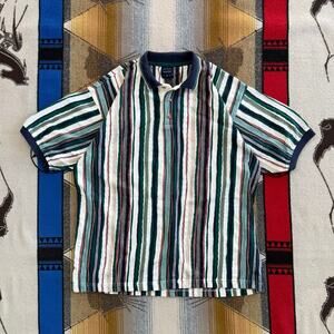 Cotton Traders Sport Men’s Polo Shirt Striped 3D Knit Texture Vintage Size XL